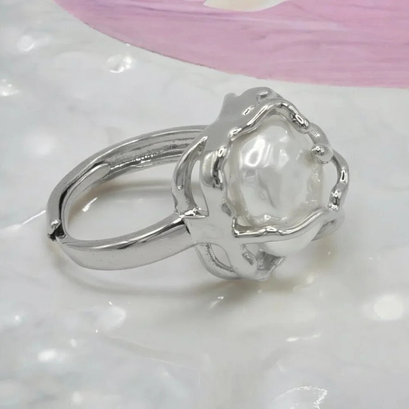 🆕️S925 Sterling Silver Adjustable Baroque Pearl Ring 💍Trendy Intricate Design - Picture 13 of 15
